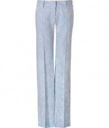 Super-luxurious pants made ​.​.of fine, vintage-blue cotton blend - Elegant, modern silhouette with wide legs and figure-flattering pleats - Features low, hipster seat, waistband with belt loops, and subtle back pockets - Stylish for the office or after-hours with light blouses and cardigans, and smart heels