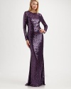 Shimmering allover sequins add a festive air to this artfully draped, floor-length style.Jewel necklineLong sleevesAllover sequinsCowl backFully linedAbout 47 from natural waistNylonDry cleanImportedModel shown is 5'11 (180cm) wearing US size 4. 