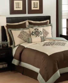 Comforting classic. The Susanne comforter set recreates antique medallion designs to suit the modern palate. Sleek borders and shimmering solids give the ensemble a refined appearance, while detailed embroidery and subtle pintucks anchor the look with grace.