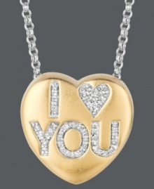 Sugary sweet and perfectly sentimental. Sweethearts' adorable heart-shaped pendant expresses more that just great style with the words I LOVE YOU spelled out in round-cut diamonds (1/8 ct. t.w.) across the surface. Pendant crafted in 14k gold over sterling silver and sterling silver. Copyright © 2011 New England Confectionery Company. Approximate length: 16 inches + 2-inch extender. Approximate drop: 5/8 inch. Sugary sweet and perfectly sentimental. Sweethearts' adorable heart-shaped pendant expresses more that just great style with the words I LOVE YOU spelled out in round-cut diamonds (1/8 ct. t.w.) across the surface. Pendant crafted in 14k gold over sterling silver and sterling silver. Copyright © 2011 New England Confectionery Company. Approximate length: 16 inches + 2-inch extender. Approximate drop: 5/8 inch.