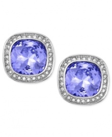 Swarovski adds glamour with a simple touch in the Simplicity stud earrings. Crafted from rhodium-plated mixed metal, the earrings feature a Provence Lavender crystal, offset by pave accents. Approximate diameter: 3/5 inch.