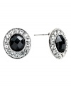 Sparkling earrings with articulated elegance, by Monet. In silvertone mixed metal, jet stones and crystal accents.