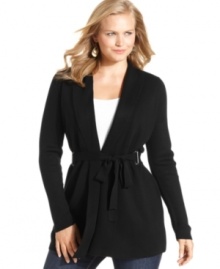 Calvin Klein's belted plus size cardigan is a must-have basic for your fall/winter wardrobe!