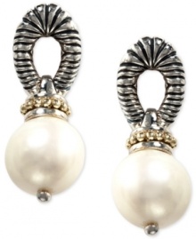 Classically cool. EFFY Collection's traditional earring style showcases a cultured freshwater pearl drop (8-1/2-9 mm) in an 18k gold and sterling silver post setting. Approximate drop: 3/4 inch. Classically cool. EFFY Collection's traditional earring style showcases a cultured freshwater pearl drop (8-1/2-9 mm) in an 18k gold and sterling silver post setting. Approximate drop: 3/4 inch.