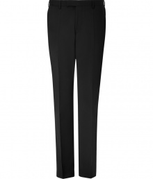 Streamlined and sleek, these classic wool pants from Baldessarini bring elegant appeal to any ensemble - Flat front with button tab, belt loops, off-seam pockets, back welt pockets with buttons, straight leg with crease details - Style with a matching blazer or a cashmere pullover and a leather jacket