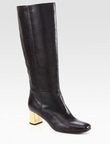 Crafted in Italy using traditional methods, this sleek leather boot is updated with a contrasting metallic heel. Metallic leather-covered heel, 2¼ (60mm)Shaft, 14¼Leg circumference, 14Leather upperBack zipLeather liningLeather and rubber solePadded insoleMade in Italy