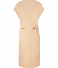 Effortlessly elegant dress in nude viscose - Barely-there short, wide sleeves - Waist highlighted by narrow belt with orange details - Straight cut - Small button closure in back - On-point with romantic pastel trend - Simple flat sandals or chic heels pair perfectly