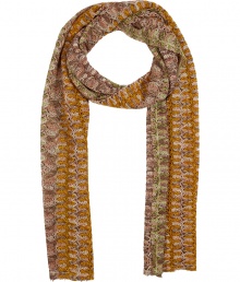 Elevate your accessories wardrobe with Missonis optical contrast knit scarf, a contemporary-cool take on the brands iconic aesthetic - Raw finished ends - Wrap around everything from denim jackets to modern tailored felted wool coats Elevate your accessories wardrobe with Missonis optical contrast knit scarf, a contemporary-cool take on the brands iconic aesthetic - Raw finished ends - Wrap around everything from denim jackets to modern tailored felted wool coats