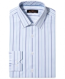Get a new spin on stripes with this slim-fit dress shirt from Ben Sherman. Get a new spin on stripes with this slim-fit dress shirt from Ben Sherman.