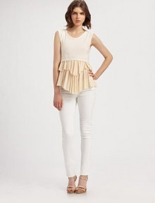 Tiers of contrast ruffles add a distinct, feminine touch to this chic tank silhouette.Scoopneck Sleeveless Asymmetrical hem Cotton Hand wash Made in USA Tiers of contrast ruffles add a distinct, feminine touch to this chic tank silhouette.Scoopneck Sleeveless Asymmetrical hem Cotton Hand wash Made in USA
