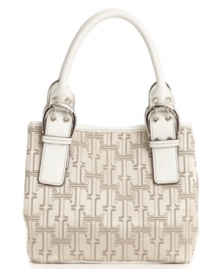 Tote around everything you may need in this roomy design by Tignanello. A refined signature print exterior features large buckle embellishments and shiny silvertone hardware. Tote around everything you may need in this roomy design by Tignanello. A refined signature print exterior features large buckle embellishments and shiny silvertone hardware.