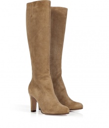 Update your new season style with these chic sixties-inspired suede boots from LAutre Chose - Round toe, mid-heel, knee-length, elasticized side panel for comfort, side zip closure - Wear with skinny jeans, a mini-skirt, or corduroys Update your new season style with these chic sixties-inspired suede boots from LAutre Chose - Round toe, mid-heel, knee-length, elasticized side panel for comfort, side zip closure - Wear with skinny jeans, a mini-skirt, or corduroys