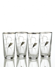 Refreshing florals. A polished platinum edge adds a classic touch to this set of drinking glasses with modern spirit. Pair with Grand Buffet Platinum dinnerware, also by Charter Club. Refreshing florals. A polished platinum edge adds a classic touch to this set of drinking glasses with modern spirit. Pair with Grand Buffet Platinum dinnerware, also by Charter Club.