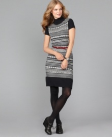 A sweater dress in Fair Isle knit is just right - try this cozy version from Tommy Hilfiger, in modern black and white. A sweater dress in Fair Isle knit is just right - try this cozy version from Tommy Hilfiger, in modern black and white.