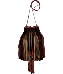 Set your style points soaring this season with Sara Battaglias statement drawstring shoulder bag, detailed in a medley of mixed neutral hues guaranteed to make an ultra chic impact - Chocolate suede with rust leather and nougat suede detailing, rust leather trim and removable shoulder strap, oversized tassels around drawstring, silver-toned hardware and chainlink handles, studded trim around the top, green satin lining - Carry with edgy separates or as a sartorial finish to cocktail dresses Set your style points soaring this season with Sara Battaglias statement drawstring shoulder bag, detailed in a medley of mixed neutral hues guaranteed to make an ultra chic impact - Chocolate suede with rust leather and nougat suede detailing, rust leather trim and removable shoulder strap, oversized tassels around drawstring, silver-toned hardware and chainlink handles, studded trim around the top, green satin lining - Carry with edgy separates or as a sartorial finish to cocktail dresses
