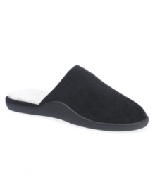 These stylish clog slippers for men with a center vamp stitch look and feel amazing. This pair of men's house shoes from Isotoner also features a soft micro-suede outer, a warm fleece inner, and a sherpasoft-lined footbed. Machine washable. Imported. (Clearance)