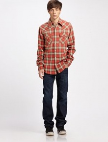Heritage-inspired denim with modern characteristics, rendered in a deep rinse, classic straight-leg fit.Five-pocket styleButton flyInseam, about 32CottonMachine washImported