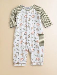 You'll go wild for this adorable, striped, soft cotton one-piece with a colorful animal print.CrewneckLong sleevesFull front snapsBottom snapsSide pocketPima cottonMachine washImported Please note: Number of snaps may vary depending on size ordered. 