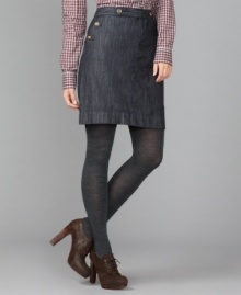 Tommy Hilfiger infuses this crisp denim skirt with sailor-inspired buttons at the waistband. Create a tailored ensemble when you pair it with a fitted shirt. Tommy Hilfiger infuses this crisp denim skirt with sailor-inspired buttons at the waistband. Create a tailored ensemble when you pair it with a fitted shirt.