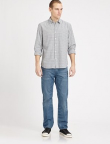 A polished alternative to dark-rinsed denim, this slim-fitting silhouette lends a cool, versatile wash with subtle whiskering and distressing throught the leg.Five-pocket styleInseam, about 32CottonMachine washMade in USA A polished alternative to dark-rinsed denim, this slim-fitting silhouette lends a cool, versatile wash with subtle whiskering and distressing throught the leg.Five-pocket styleInseam, about 32CottonMachine washMade in USA