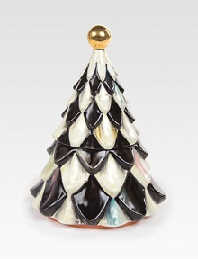 Celebrate the season in style with this festive handmade and hand-painted ceramic jar polished with a brilliant golden top. Each piece is kiln-fired four times, giving it an elegant, lustrous sheen.From the Courtly Check collectionCeramic with golden lustre8¾H x 7 diam.Hand washMade in USA Celebrate the season in style with this festive handmade and hand-painted ceramic jar polished with a brilliant golden top. Each piece is kiln-fired four times, giving it an elegant, lustrous sheen.From the Courtly Check collectionCeramic with golden lustre8¾H x 7 diam.Hand washMade in USA
