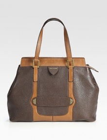 Rich, pebble-grain calfskin crafted with a roomy interior and smooth contrast leather trim.Shoulder straps, 7 drop Top zip closure Protective metal feet One inside zip pocket One inside open pocket Cotton lining 15½W X 11H X 5D Made in Italy Rich, pebble-grain calfskin crafted with a roomy interior and smooth contrast leather trim.Shoulder straps, 7 drop Top zip closure Protective metal feet One inside zip pocket One inside open pocket Cotton lining 15½W X 11H X 5D Made in Italy