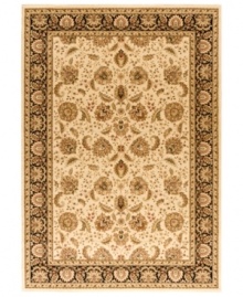 Taking its namesake from the original Kashan rugs of Persia, this area rug displays a regal look with intricate medallions in a light gold, cream, black colorway with hints of crimson. Made in the USA of lush, heat-set polypropylene for sheer durability and effortless style. Taking its namesake from the original Kashan rugs of Persia, this area rug displays a regal look with intricate medallions in a light gold, cream, black colorway with hints of crimson. Made in the USA of lush, heat-set polypropylene for sheer durability and effortless style.