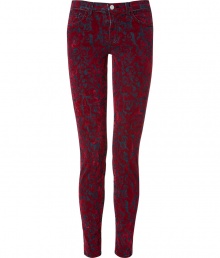 A rock n roll-inspired brocade print brings a bold edge to these statement-making skinnies from J Brand Jeans - Classic five-pocket styling, slim leg, all-over velvet brocade print - Pair with a slinky evening top or a worn-in tee, a leather jacket, and platform booties A rock n roll-inspired brocade print brings a bold edge to these statement-making skinnies from J Brand Jeans - Classic five-pocket styling, slim leg, all-over velvet brocade print - Pair with a slinky evening top or a worn-in tee, a leather jacket, and platform booties