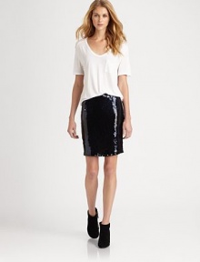 Cocktail-ready pencil skirt sprinkled in dazzling sequins. Side zipperAbout 19 longFully linedPolyester/spandexHand washImportedModel shown is 5'10 (177cm) wearing US size Small. Cocktail-ready pencil skirt sprinkled in dazzling sequins. Side zipperAbout 19 longFully linedPolyester/spandexHand washImportedModel shown is 5'10 (177cm) wearing US size Small.