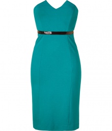 From dinner dates to city cocktails, Catherine Malandrinos turquoise strapless dress cuts a stunning feminine figure - Strapless with a soft V-neckline, edgy black vinyl waistband, exposed metal back zip, kick pleat - Form-fitting - Team with heels and a statement clutch From dinner dates to city cocktails, Catherine Malandrinos turquoise strapless dress cuts a stunning feminine figure - Strapless with a soft V-neckline, edgy black vinyl waistband, exposed metal back zip, kick pleat - Form-fitting - Team with heels and a statement clutch