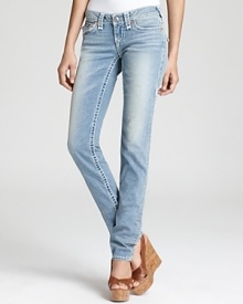 An ultra-light wash brings an authentic lived-in feel to these True Religion skinny jeans, finished with the brand's signature back flap pockets. An ultra-light wash brings an authentic lived-in feel to these True Religion skinny jeans, finished with the brand's signature back flap pockets.