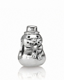 PANDORA's sterling silver snowman evokes memories of playful days in a winter wonderland. PANDORA's sterling silver snowman evokes memories of playful days in a winter wonderland.