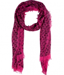 With an allover graffiti-like logo print and bright pink coloring, Marc by Marc Jacobs fringed scarf lends a covetable girlie edge to any outfit - Allover black logo print, frayed edges, solid border - Wrap around leather jackets or wear indoors over dark knit cashmere With an allover graffiti-like logo print and bright pink coloring, Marc by Marc Jacobs fringed scarf lends a covetable girlie edge to any outfit - Allover black logo print, frayed edges, solid border - Wrap around leather jackets or wear indoors over dark knit cashmere