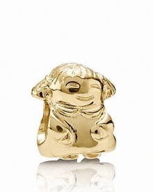 A precious little girl charm in 14K gold looks sweet on a PANDORA bracelet.