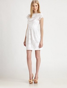 Eyelet florals lend a light, summery touch to this easy cotton shift.BoatneckCap sleevesBodice dartsSet-in waistSoftly pleated skirtCenter back zipperAbout 21 from natural waistCottonDry cleanMade in USA of imported fabricModel shown is 5'10 (177cm) wearing US size 4. Eyelet florals lend a light, summery touch to this easy cotton shift.BoatneckCap sleevesBodice dartsSet-in waistSoftly pleated skirtCenter back zipperAbout 21 from natural waistCottonDry cleanMade in USA of imported fabricModel shown is 5'10 (177cm) wearing US size 4.