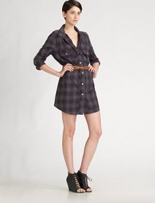 Long heritage plaid in your favorite boyfriend fit to wear as a tunic or dress, with a double-wrap belt to cinch the waist. Foldover collar Button front closures Chest patch pockets Rolled sleeves Belt included About 17 from natural waist Cotton; machine wash Imported 