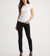 Snug, sleek five-pocket jeans that fit like a second skin.THE FITSkinny leg Rise, about 8 Inseam, about 32THE DETAILSZip fly Button closure Five-pocket style 89% polyelastane/11% Lycra Machine wash Made in USA