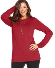 An essential layering piece for the season: Alfani's long sleeve plus size top-- grab one in every color!