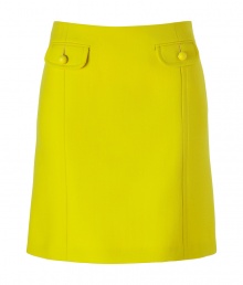 Defy the workweek style rut with this bold yellow A-line skirt from Tara Jarmon - A-line silhouette, front flap pockets with buttons, front and back seaming detail, concealed side zip closure - Wear with a printed silk top, a blazer, and ballet flats Defy the workweek style rut with this bold yellow A-line skirt from Tara Jarmon - A-line silhouette, front flap pockets with buttons, front and back seaming detail, concealed side zip closure - Wear with a printed silk top, a blazer, and ballet flats