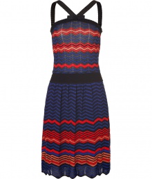 A flirty choice perfect for taking from the office to cocktails, Missoni Ms zigzag knit dress is a fun feminine way to wear the brands iconic look - V-neckline, black knit straps with front flat bow detail, contrast material textural stretch waistband, pull-over style - Fitted top, softly draped skirt - Wear with a boyfriend blazer and heels A flirty choice perfect for taking from the office to cocktails, Missoni Ms zigzag knit dress is a fun feminine way to wear the brands iconic look - V-neckline, black knit straps with front flat bow detail, contrast material textural stretch waistband, pull-over style - Fitted top, softly draped skirt - Wear with a boyfriend blazer and heels