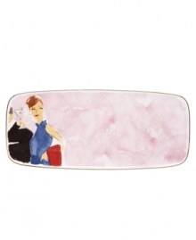 Cocktail-party chic. Inspired by the kate spade new york Paper collection, the Illustrated hors d'oeuvres tray combines gold-banded porcelain with a whimsical watercolor motif. Cocktail-party chic. Inspired by the kate spade new york Paper collection, the Illustrated hors d'oeuvres tray combines gold-banded porcelain with a whimsical watercolor motif.