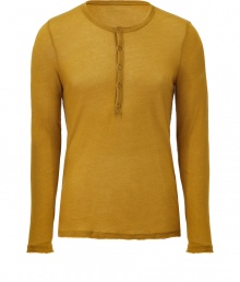 Raise the bar on contemporary classics with Steffen Schrauts dark yellow, cotton and cashmere blend henley - Modern slim cut is fitted throughout - Long sleeves and traditional crew neck with five-button placket - Decorative fraying at hem lends this shirt its casually cool, well-worn appeal - Layer with a cardigan or denim jacket and pair with jeans, chinos or cords Raise the bar on contemporary classics with Steffen Schrauts dark yellow, cotton and cashmere blend henley - Modern slim cut is fitted throughout - Long sleeves and traditional crew neck with five-button placket - Decorative fraying at hem lends this shirt its casually cool, well-worn appeal - Layer with a cardigan or denim jacket and pair with jeans, chinos or cords