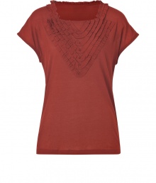 This basic tee from Marc Jacobs gets a feminine touch of sweet ruffles - Jersey tee features short, wide sleeves, small square neckline and ruffled detail at front - Thin, ultra-soft quality looks and feels great on - Wear with cropped jeans and flats, or with a pencil skirt, cashmere cardigan and peep toe heels at the office