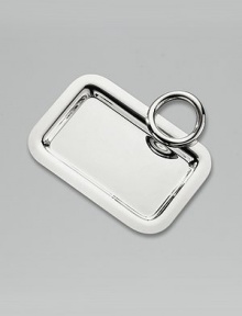 Sleek silverplate by renowned designer Andrée Putman, with signature Vertigo ring detail. 4 X 5¾ Made in Italy