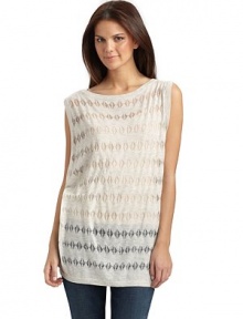 This slouchy layer has an unconventional silhouette with rows of diamond knit pattern.Bateau neckline Sleeveless Draped arm openings About 29 from shoulder to hem 75% wool/20% polyester/5% cashmere Dry clean ImportedPlease note: Camisole sold separately. 