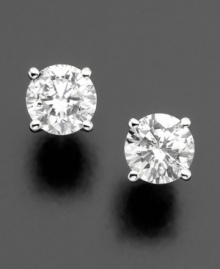 The only earrings a woman can't live without: glittering diamond studs. Round-cut diamond (1-1/2 ct. t.w.) set in platinum. The only earrings a woman can't live without: glittering diamond studs. Round-cut diamond (1-1/2 ct. t.w.) set in platinum.
