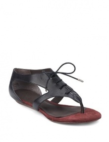 THE LOOKThong sandal Oxford-style lace-up frontTHE FITStacked wedge heel, ½ (15mm)THE MATERIALLeather upper Leather lining and sole Padded insoleORIGINImportedOUR FIT MODEL RECOMMENDS ordering one half size up as this style runs small. 