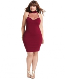 Steam up your Saturday night with Baby Phat's halter plus size dress, featuring a sheer bandage design.