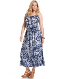 Make every day feel like a vacay with DKNY Jeans' sleeveless plus size maxi dress, flaunting a floral-print.