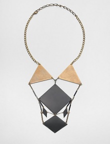 From the Facet Collection. Diamonds and triangles of vintage glass and powder-coated brass come together with weathered brass chains in a sculptural statement piece destined to get you noticed.GlassBrassLength, about 16Lobster claspMade in USA From the Facet Collection. Diamonds and triangles of vintage glass and powder-coated brass come together with weathered brass chains in a sculptural statement piece destined to get you noticed.GlassBrassLength, about 16Lobster claspMade in USA